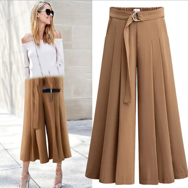 Women's Pleated Wide Leg Cropped Pants with Waist Tie - Image 15