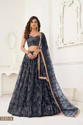 Black butterfly net lehenga with original mirror work and tone-to-tone thread and sequence embroidery