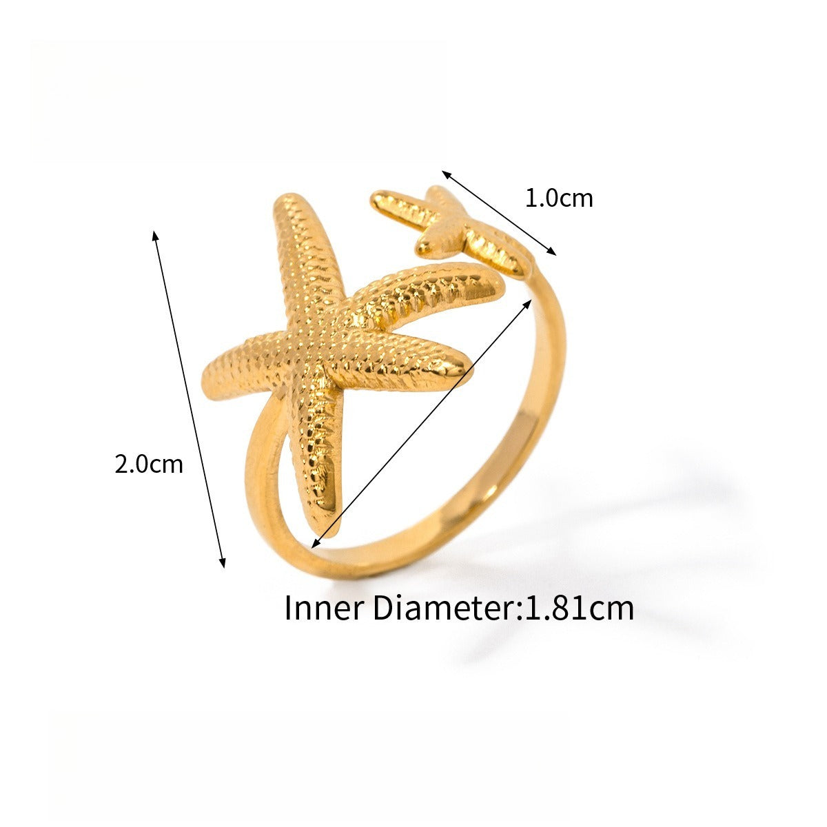 Starfish Shell Adjustable Ring in Gold or Silver Titanium Steel