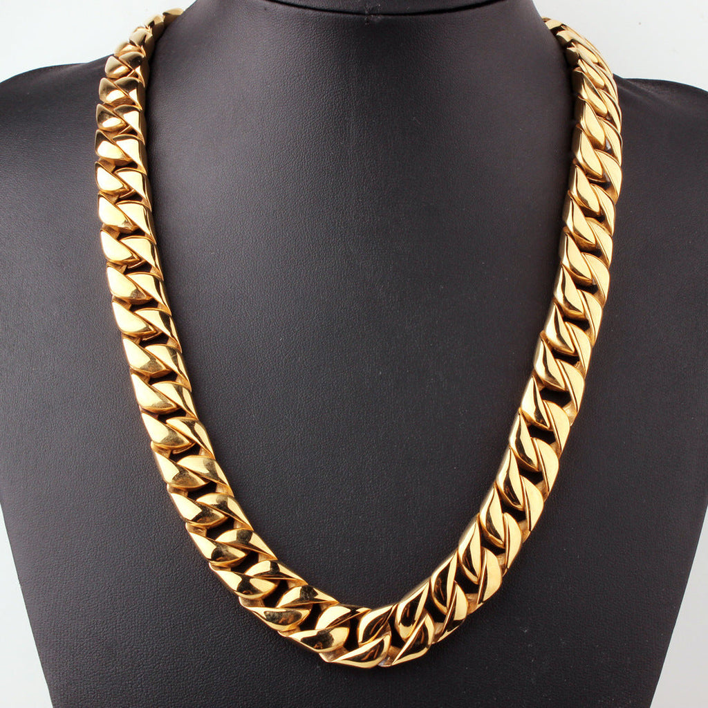 Mens Titanium Steel Stainless Steel Gold-Colored Necklace