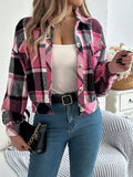Classic Plaid Long Sleeve Button-Up Jacket for Women