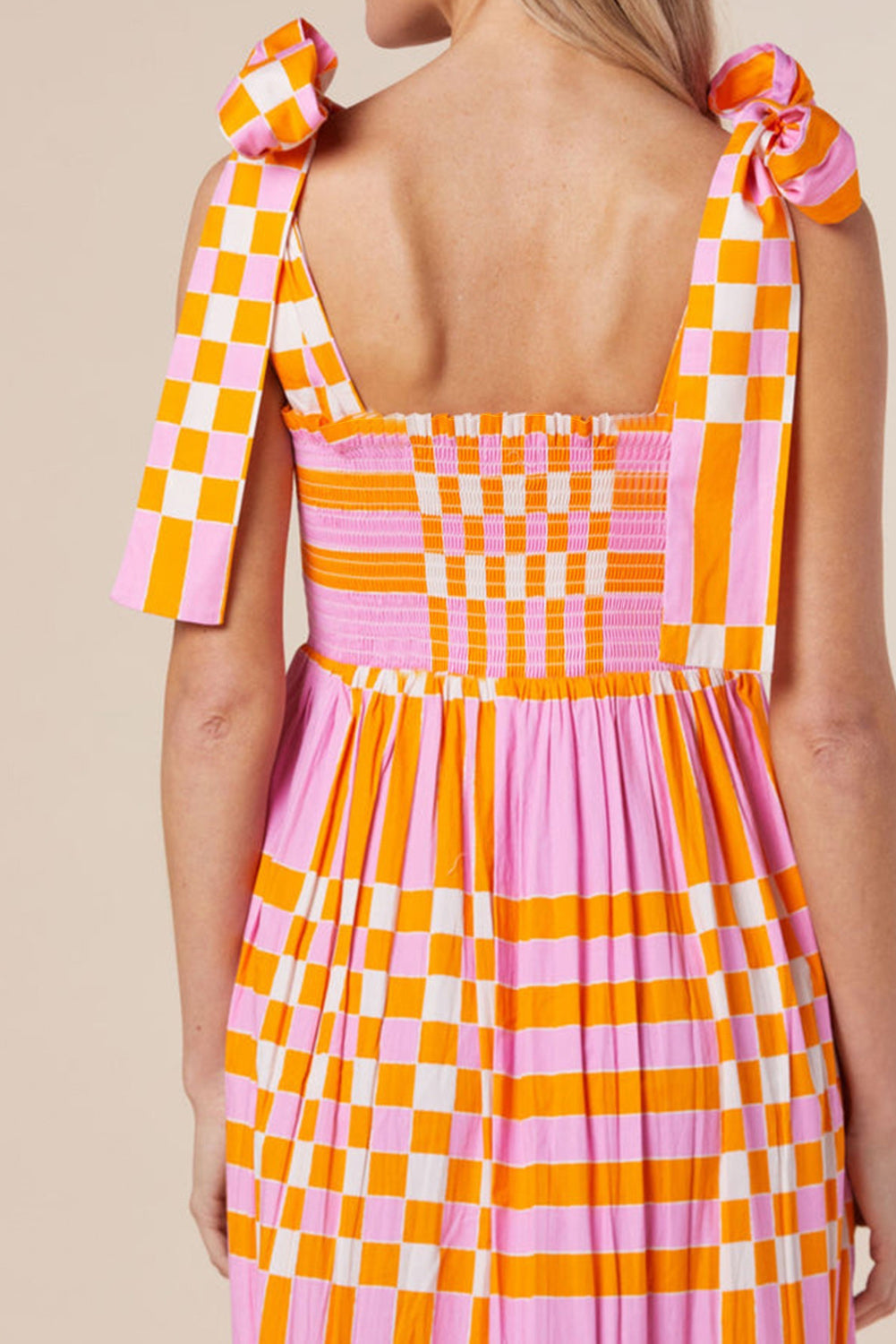 Color Block Tie Shoulder Cotton Dress - Playful Summer Style