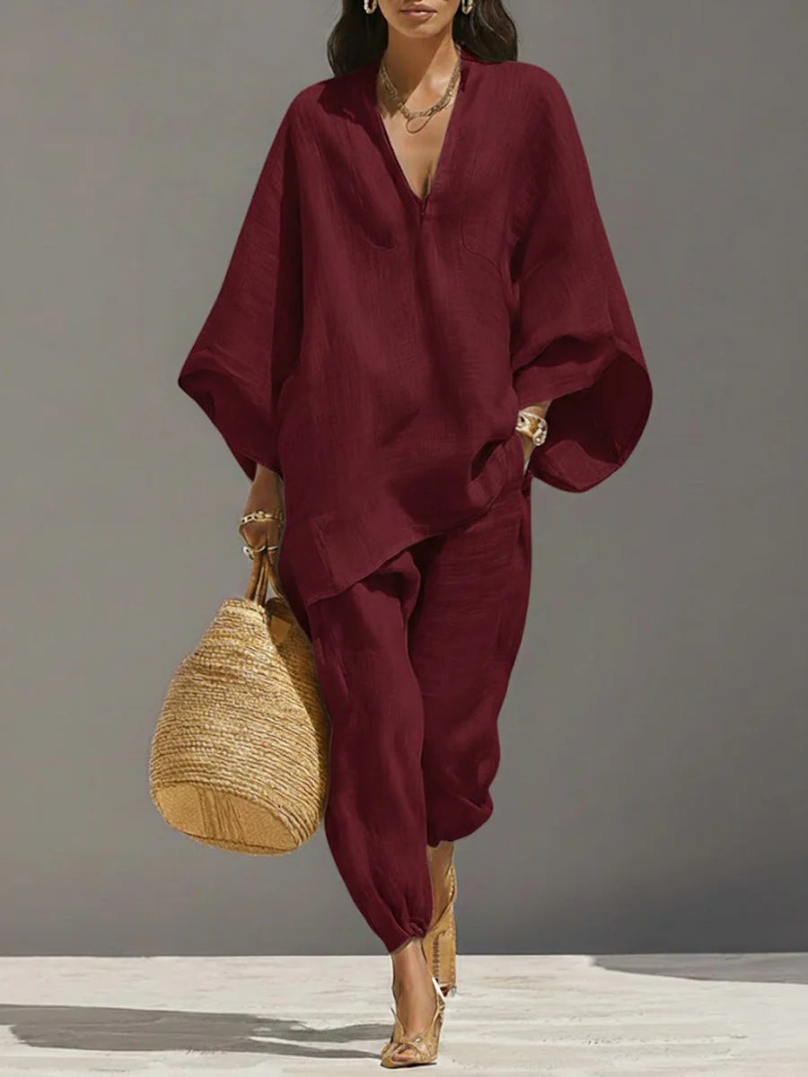 Women's Relaxed Linen-Look Shirt and Cropped Trouser Set - Image 10