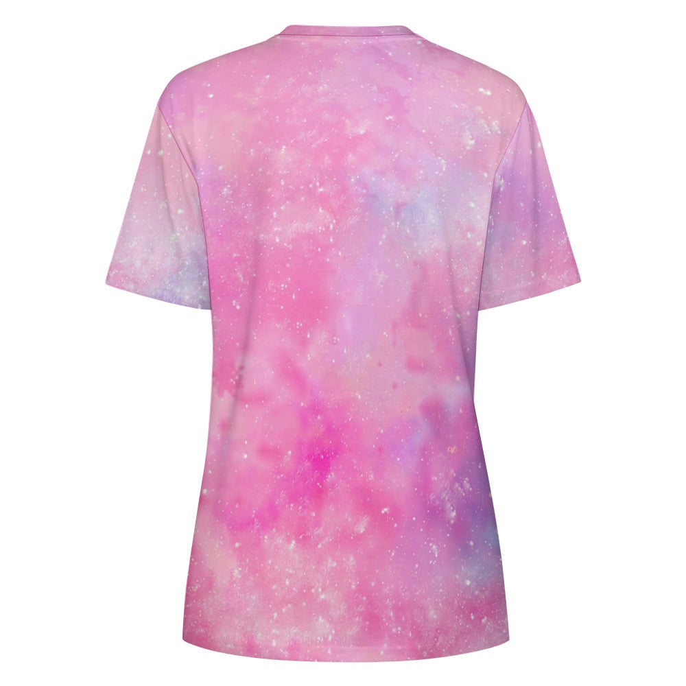 Women's Donut Galaxy Graphic Cotton T-Shirt Pink Purple - Image 4