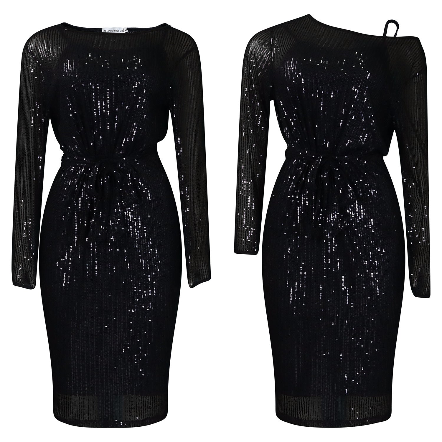 Sequined Round Neck Diagonal Collar Evening Dress Two-Piece Set