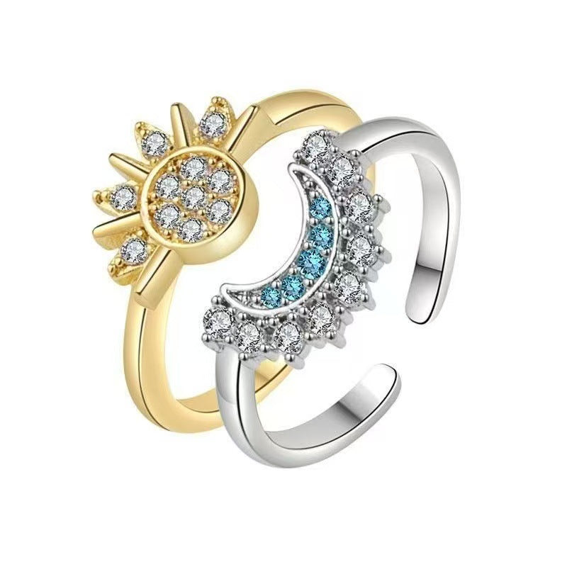 Sun And Moon Ring, Adjustable Opening, Sun & Moon Design