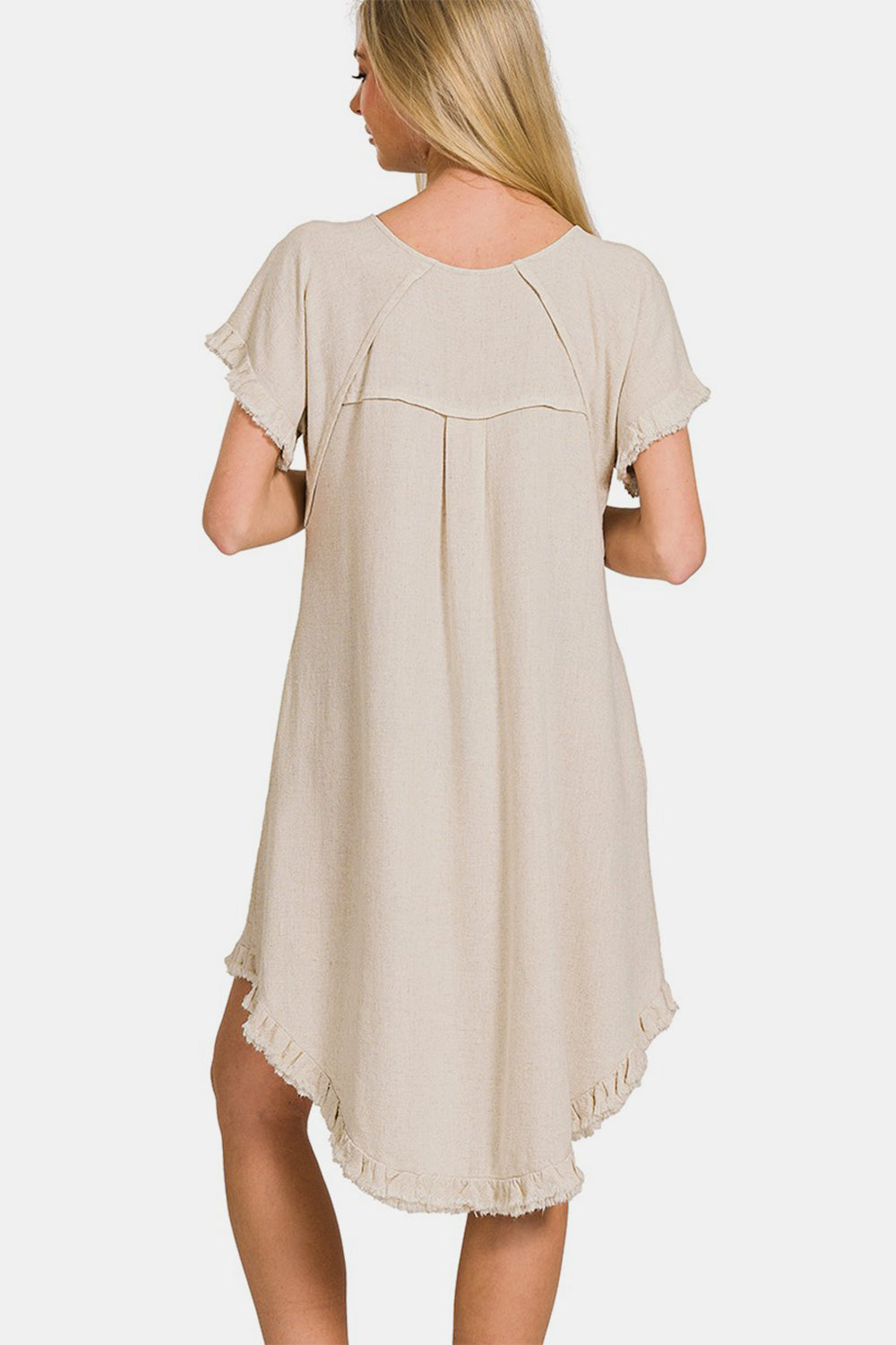 Boho Fringe Edge High Low Flowy Dress with Pockets