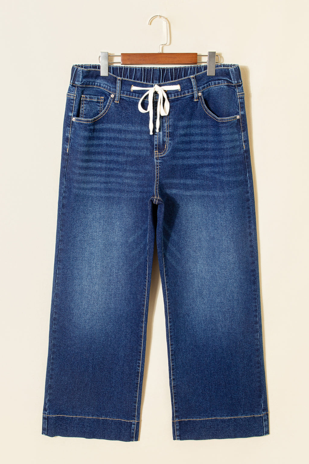 Blue Acid Wash Contrast Lace-Up Jeans | Denim