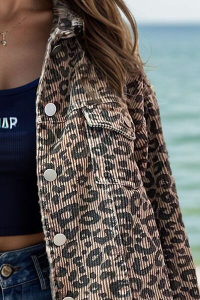 Bold Leopard Print Button-Down Long Sleeve Jacket