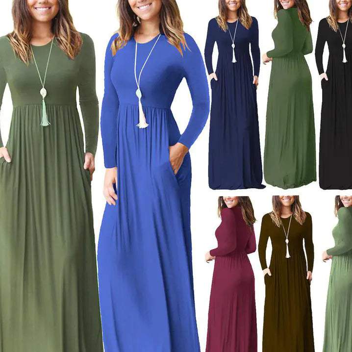 Women's Long Sleeve Maxi Dress with Elastic Waist and Pockets - Image 11