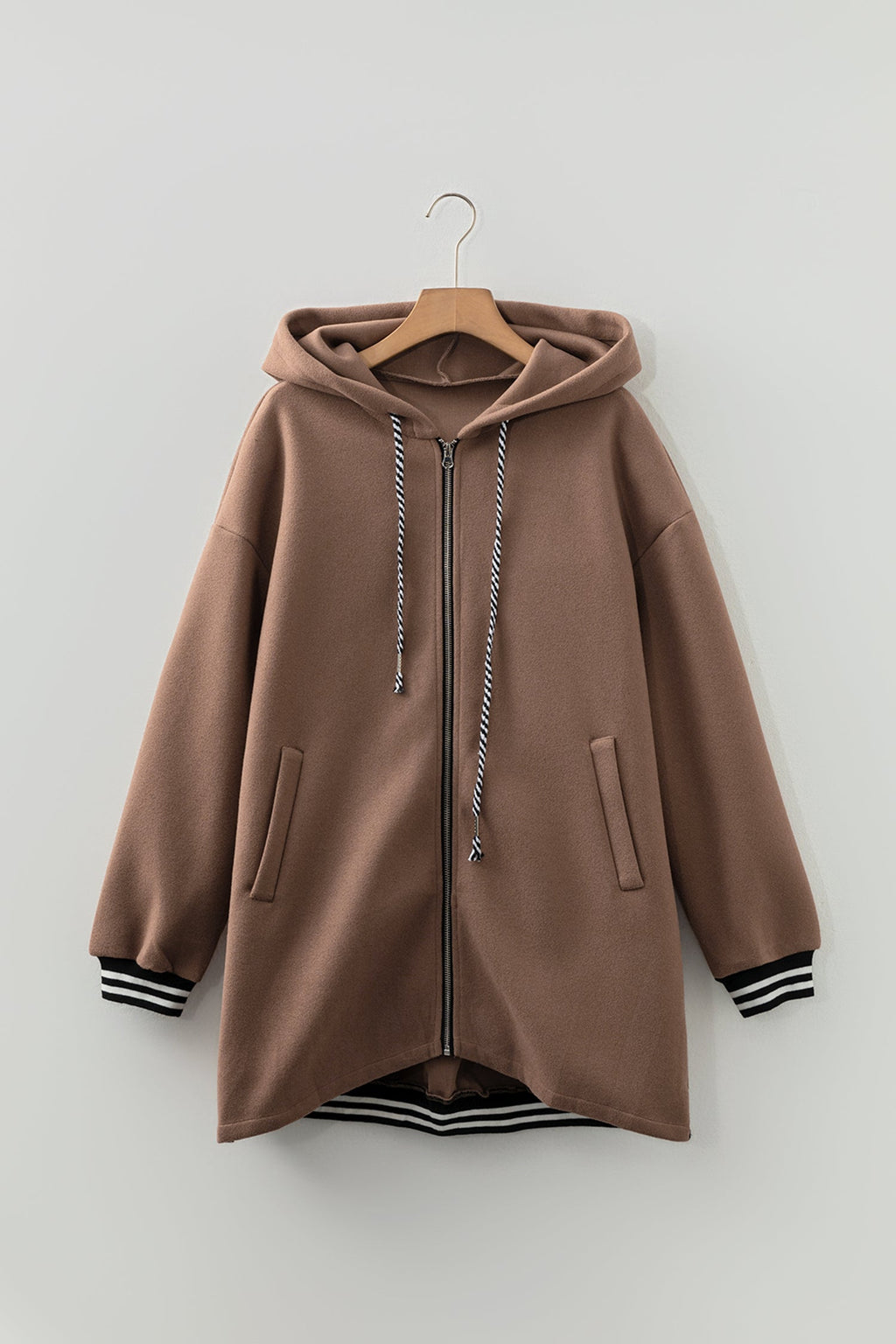 112 Four Leaf Clover Contrast Cuffed Drop Shoulder Zip Hoodie