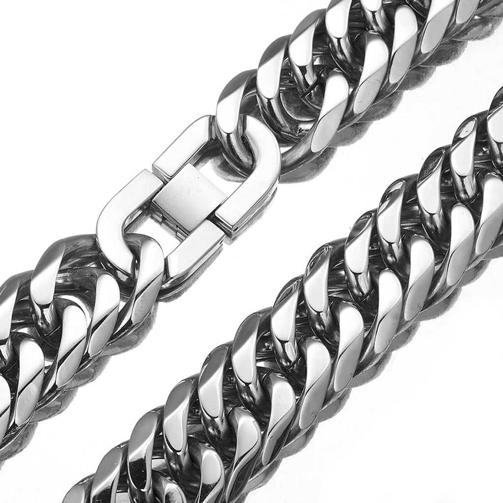 Extra-wide Mens Silver Stainless Steel Titanium Double-clasp Jewelry Buckle Necklace And Bracelet