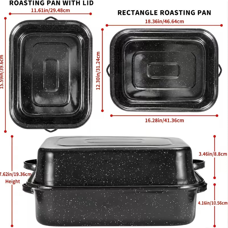 21-Inch Rectangular Granite Roasting Pan with Rack and Lid