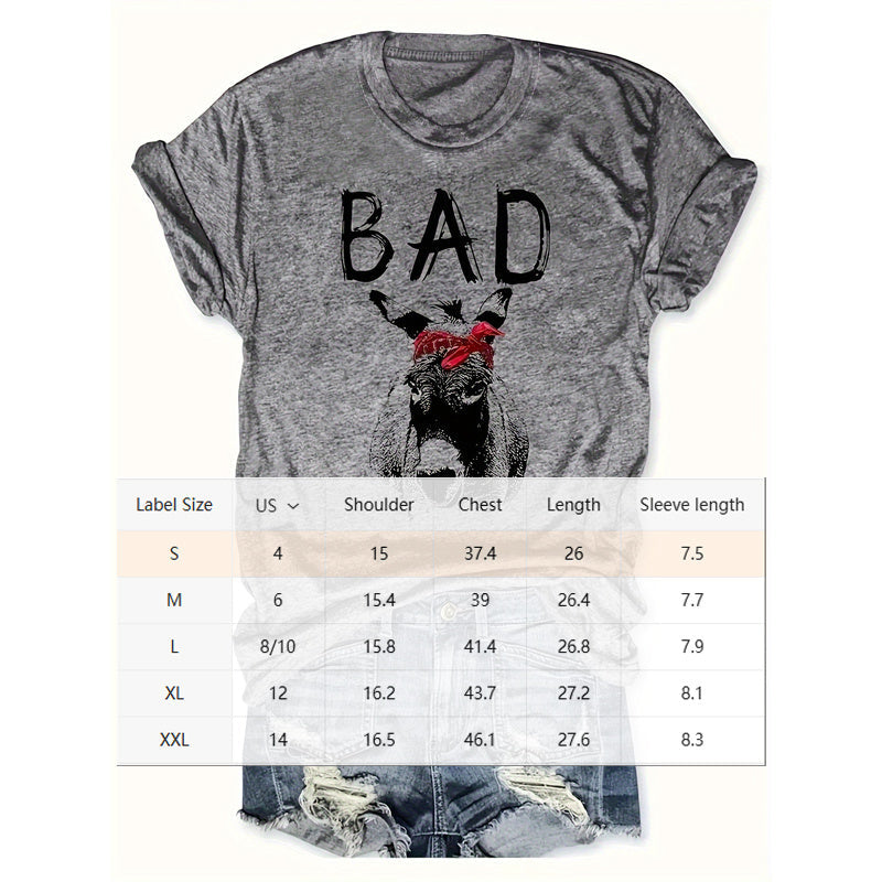 Women's Animal Letter Print T-Shirt in Gray