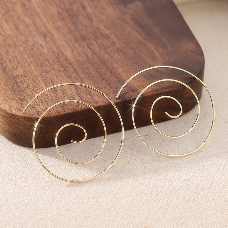 Minimalist Spiral Hoop Earrings Gold Tone Brass Women Lightweight Daily Casual Fashion Jewelry Elegant Versatile