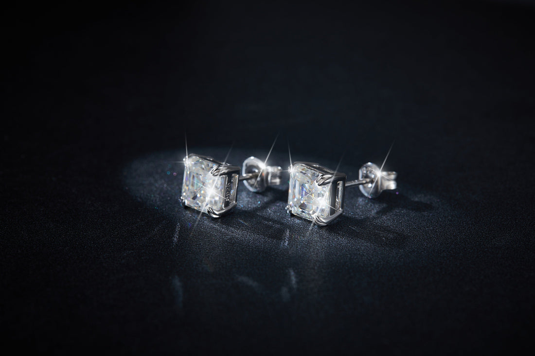 Emerald Cut Moissanite Stud Earrings 6x8mm S925 Silver Octagon