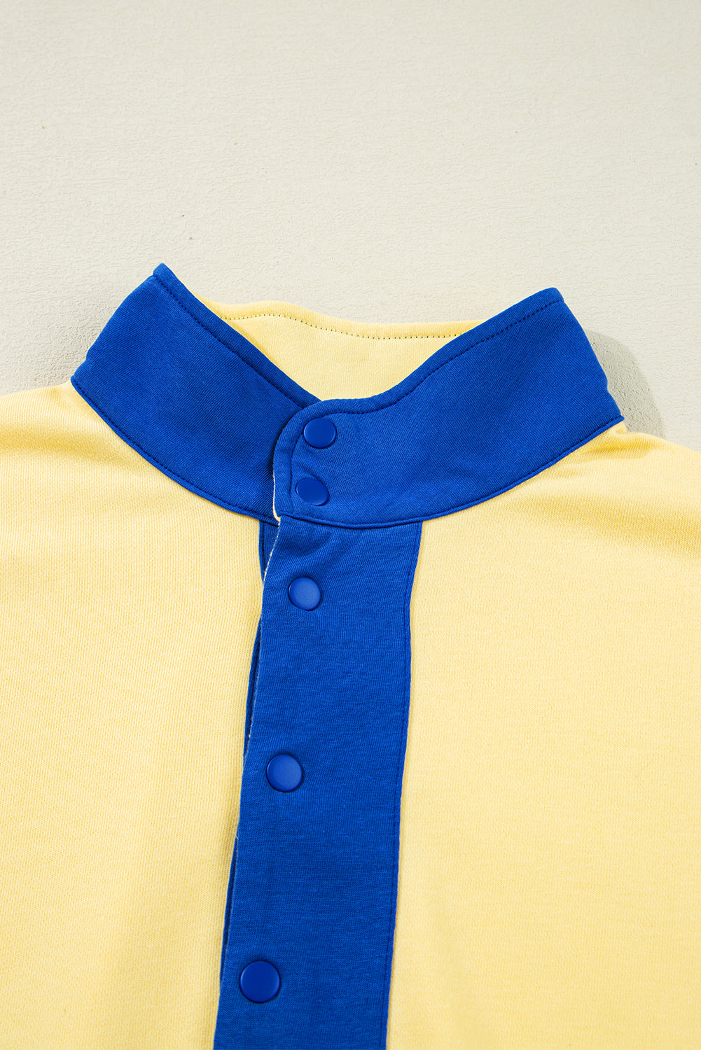 Yellow Colorblock Patchwork Half Button Pullover Shorts Set