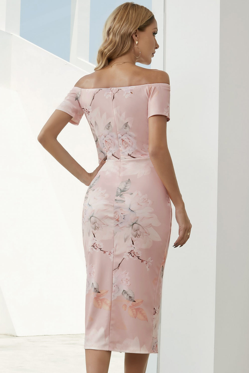 Charming Printed Off-Shoulder Midi Dress with Side Slit