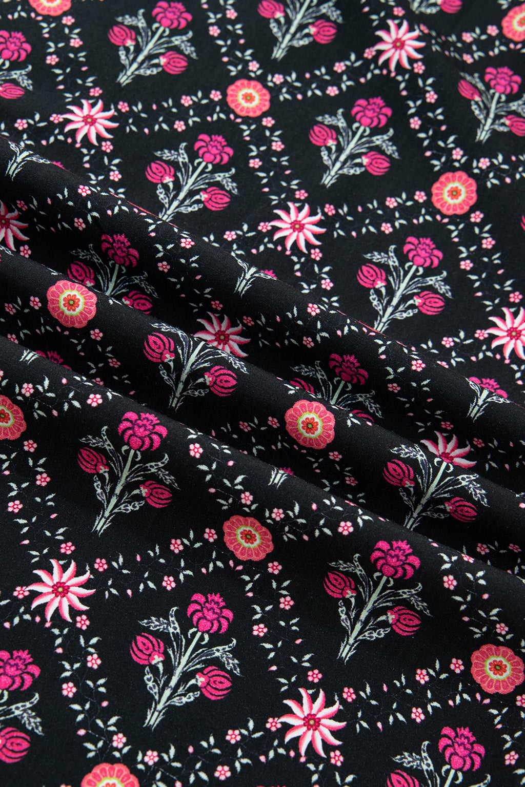 Floral Contrast V-Neck Bracelet Sleeve Blouse