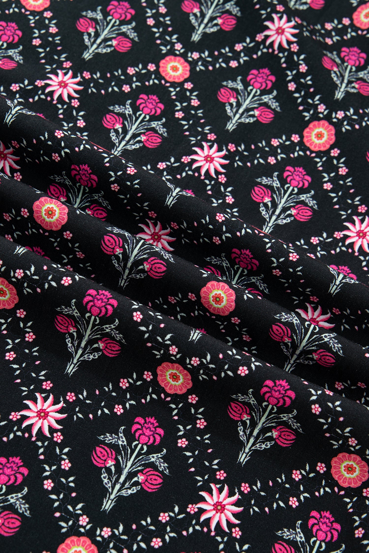 Floral Contrast V-Neck Bracelet Sleeve Blouse