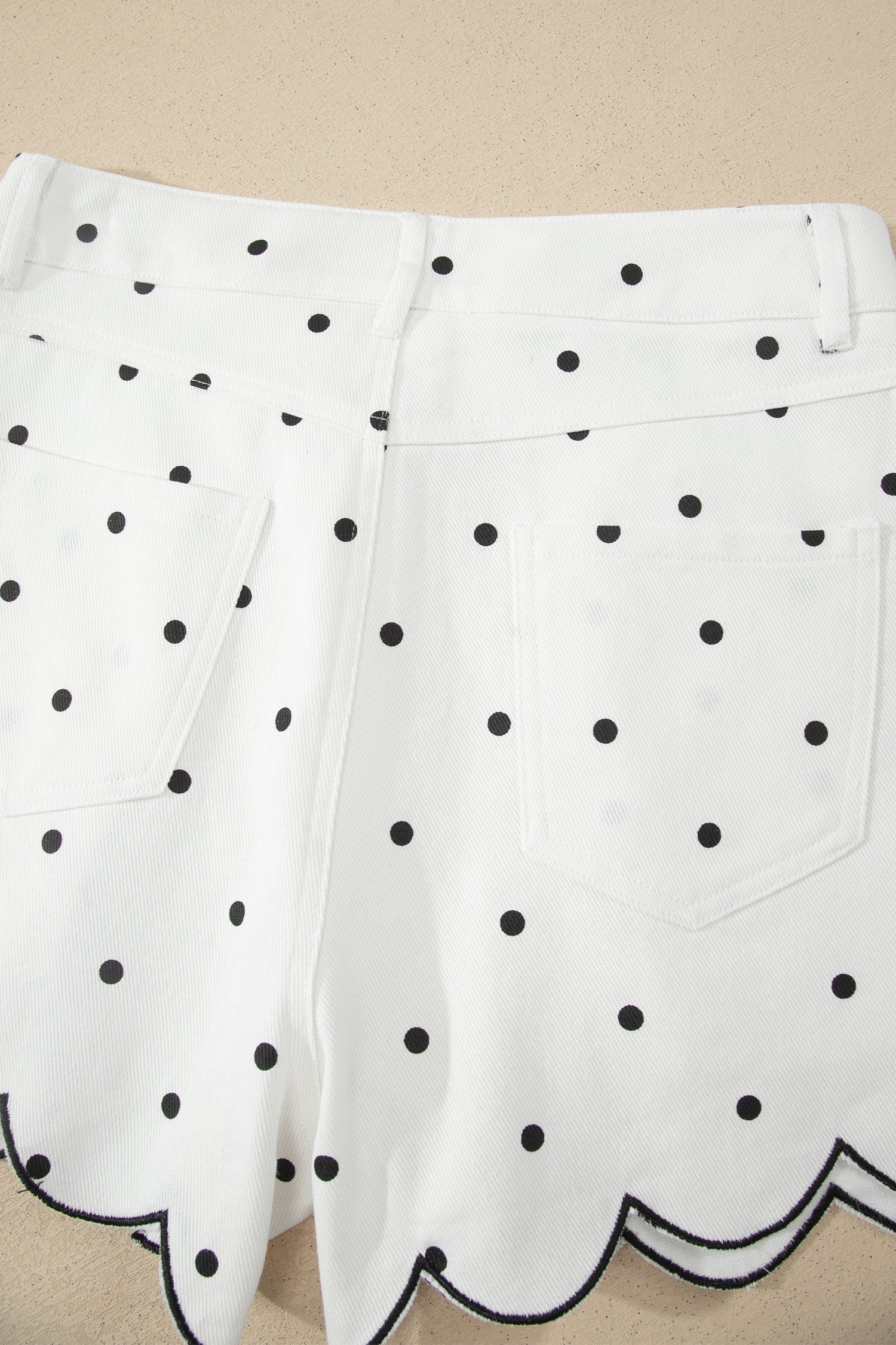 Elise Embroidered Polka Dot Scallop Hem Denim Shorts