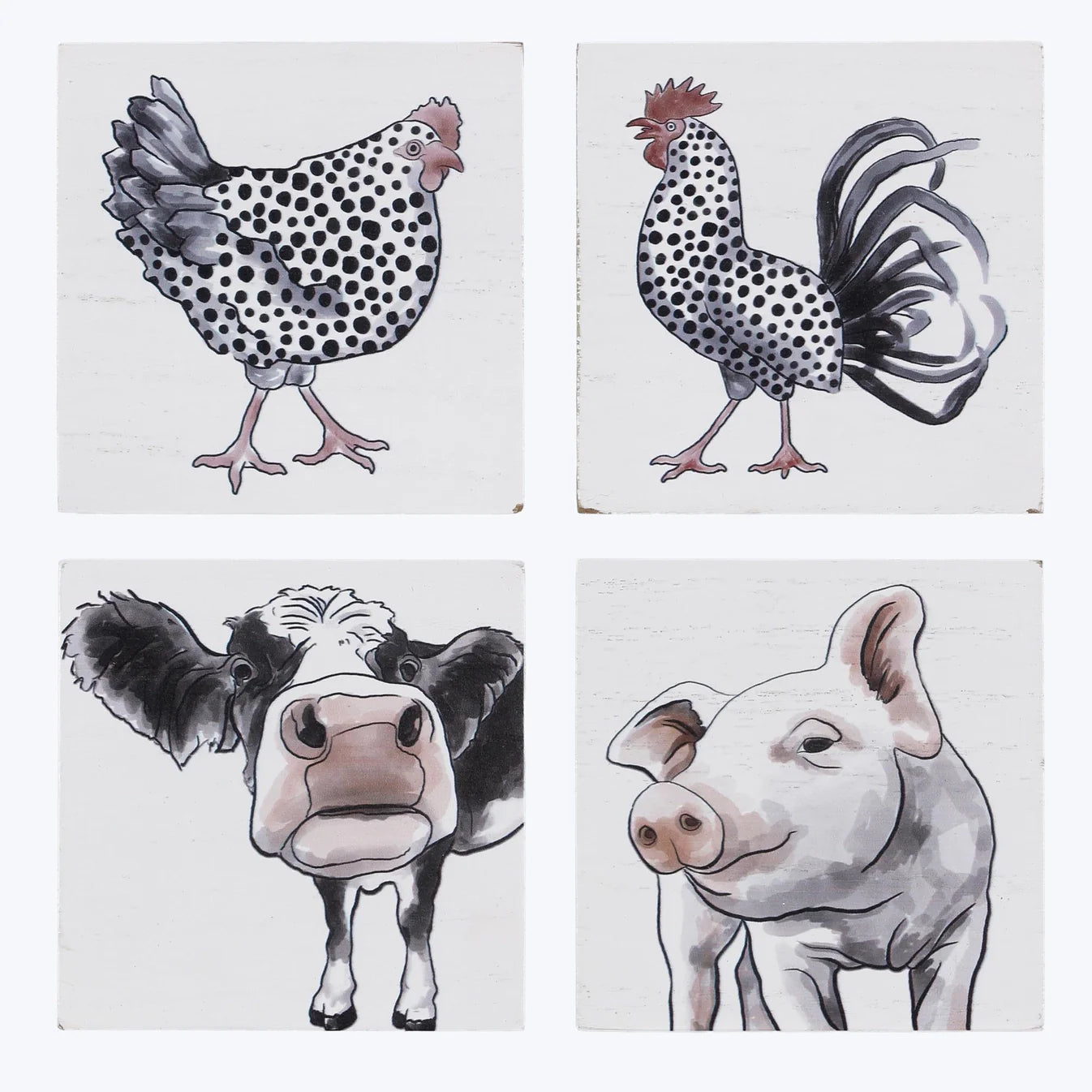 Wood Farm Animal Coasters, Set of 4