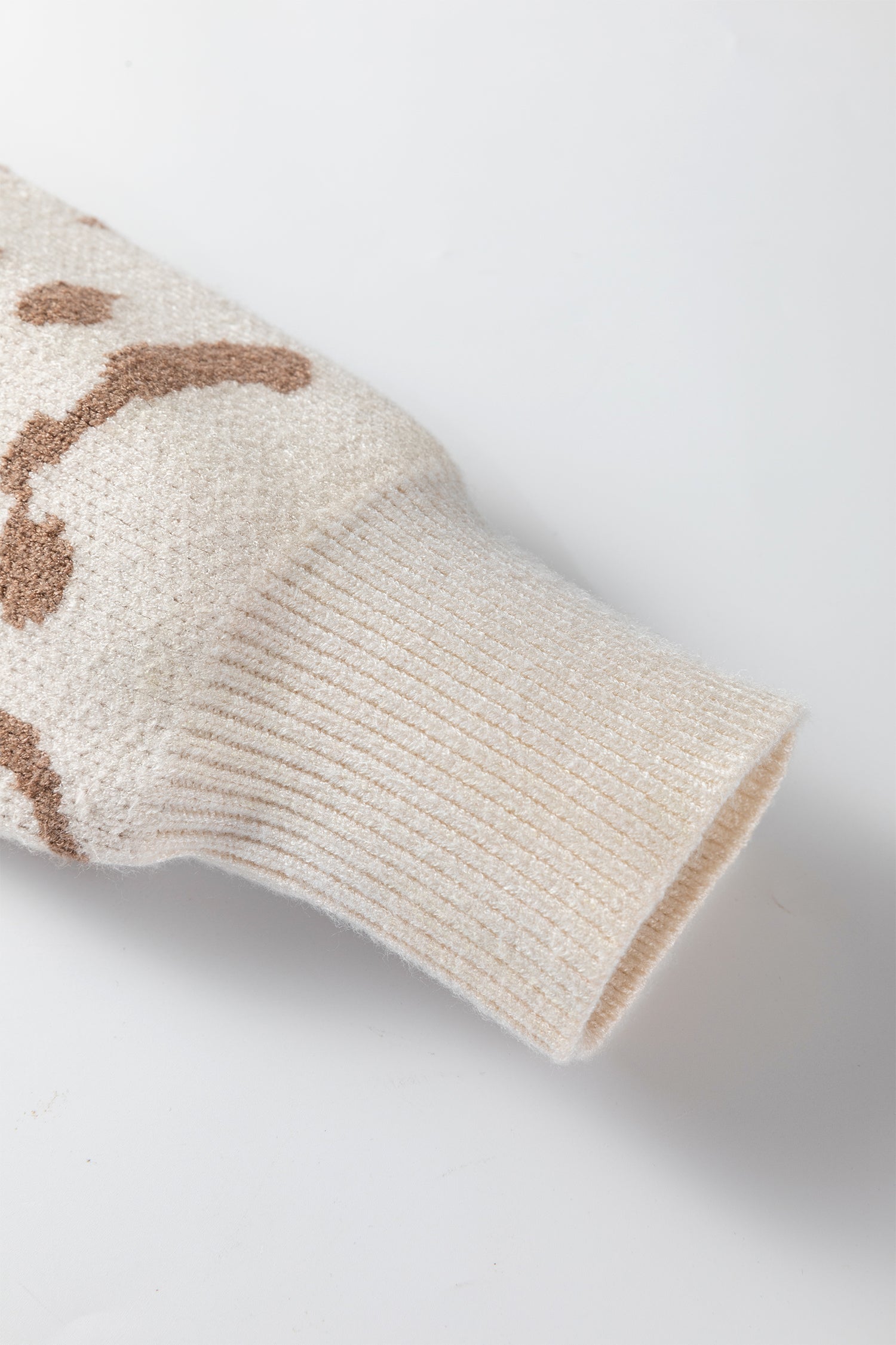 Camel Asymmetric Leopard Print Drop Shoulder Sweater