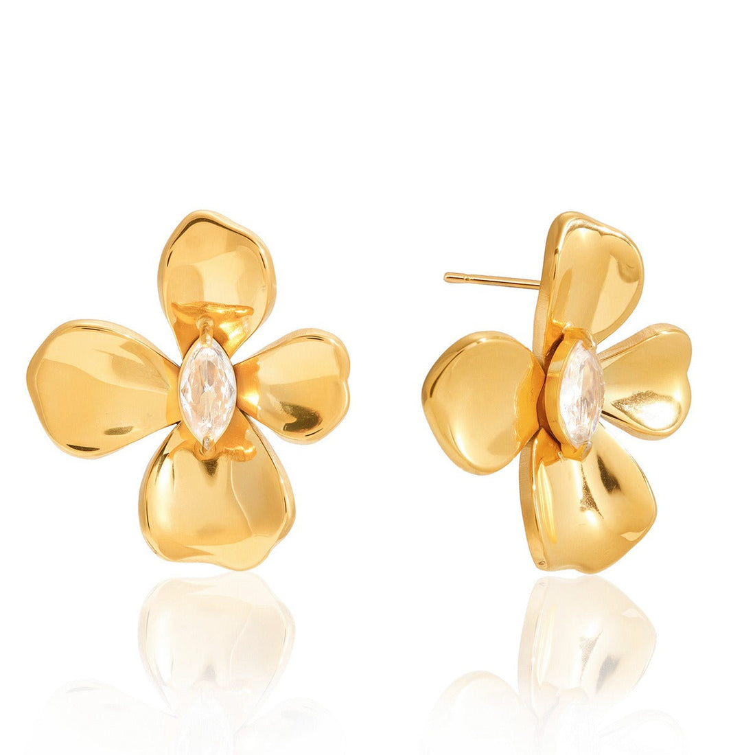18K Gold-Plated Titanium Steel Flower Stud Earrings