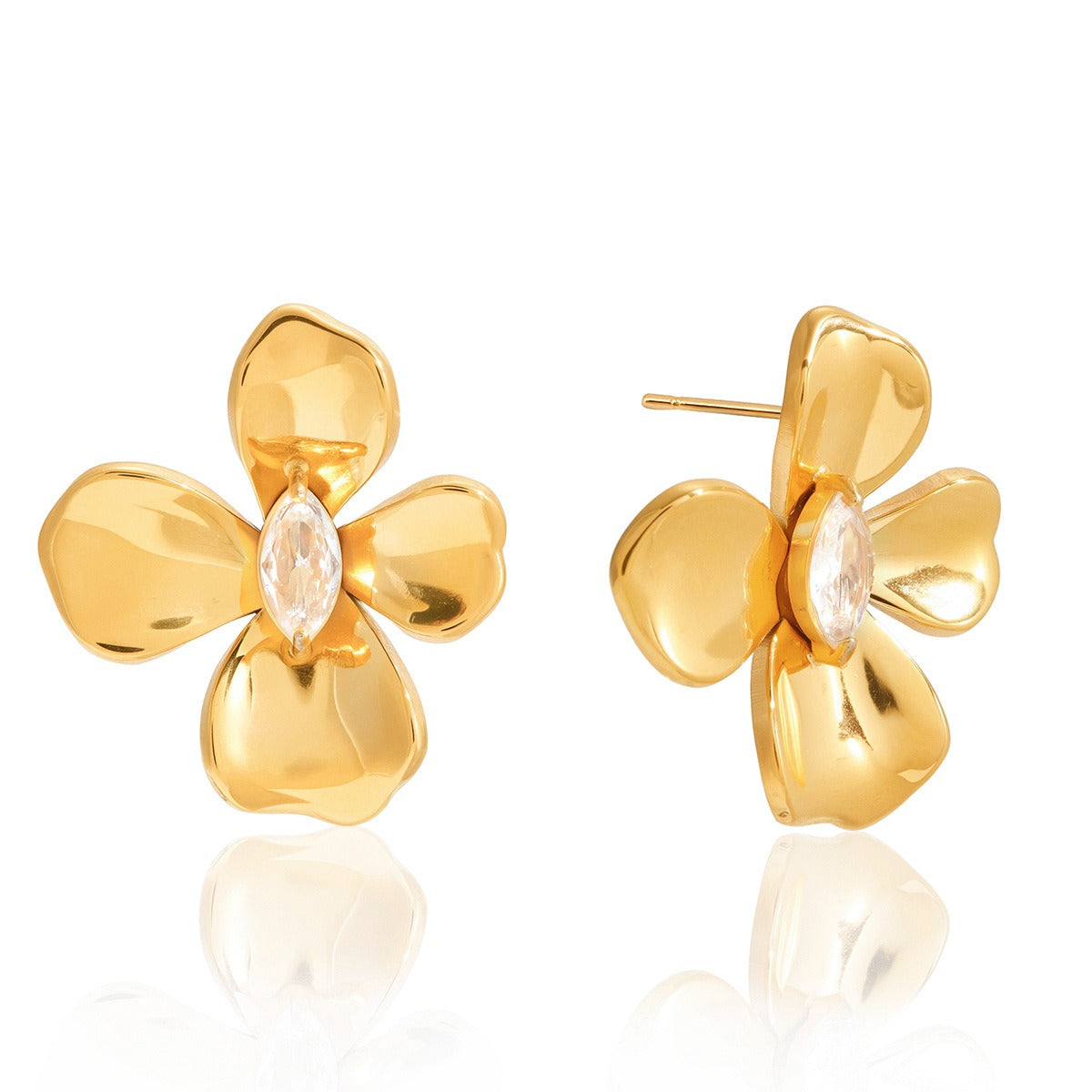 18K Gold-Plated Titanium Steel Flower Stud Earrings