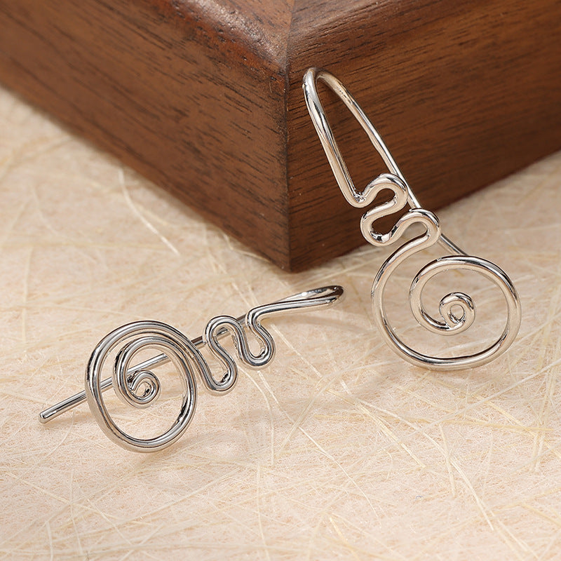 Minimalist Spiral Drop Earrings Silver Tone Brass Women Artistic Daily Casual Fashion Jewelry Elegant Lightweight