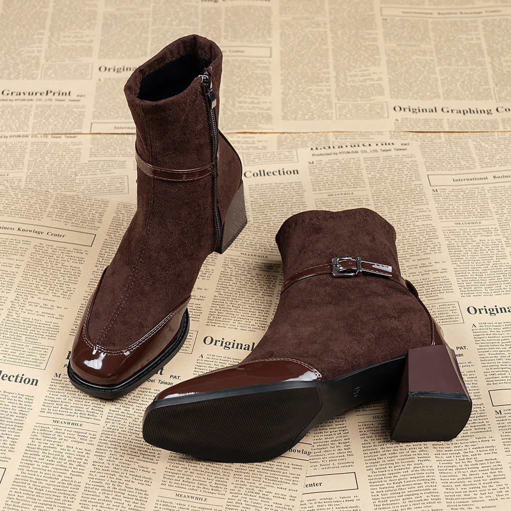 Women's Square-Toe Block-Heel Side-Zip Ankle Boots