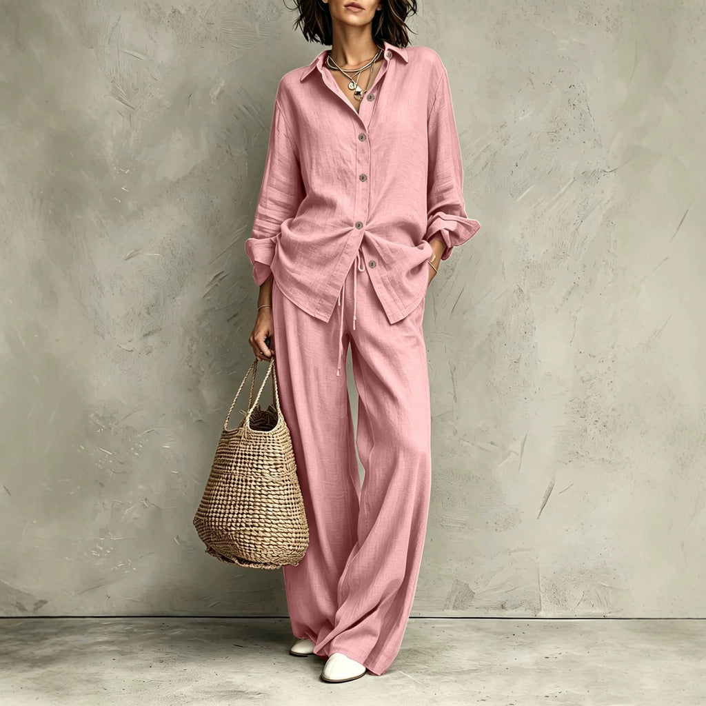 Women's Button-Down Shirt & Wide-Leg Pants Set