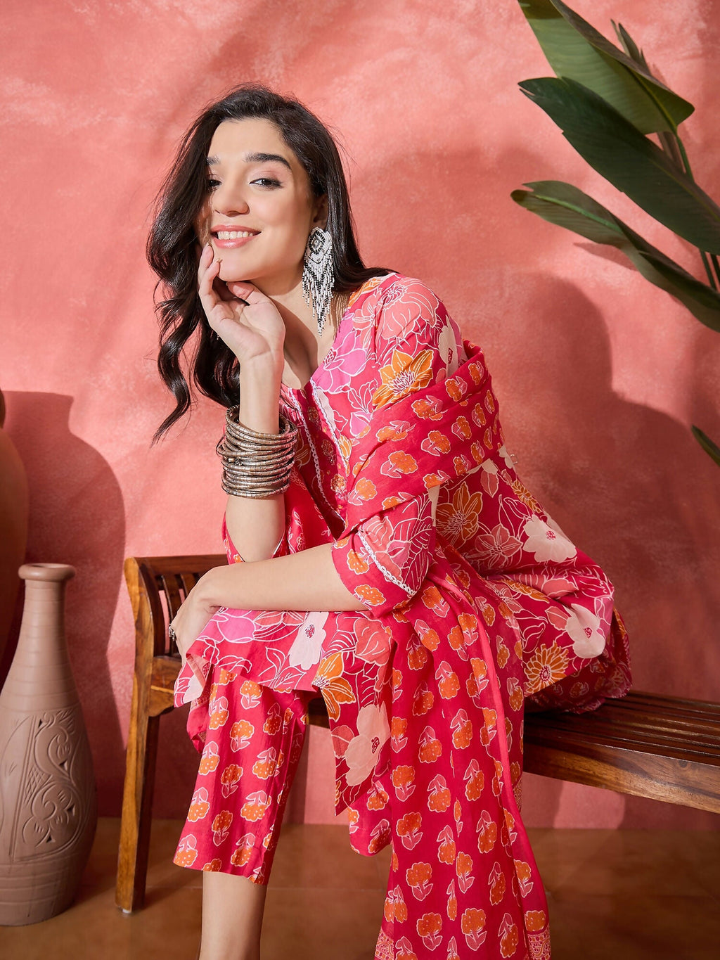 Women's Printed Pink Pure Cotton Kurta Set