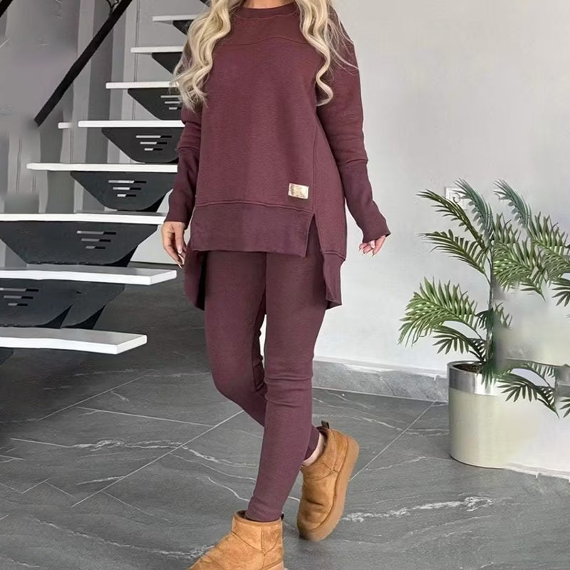 Women's 2-Piece Side-Slit Sweatshirt and High-Waist Legging Set - Image 10