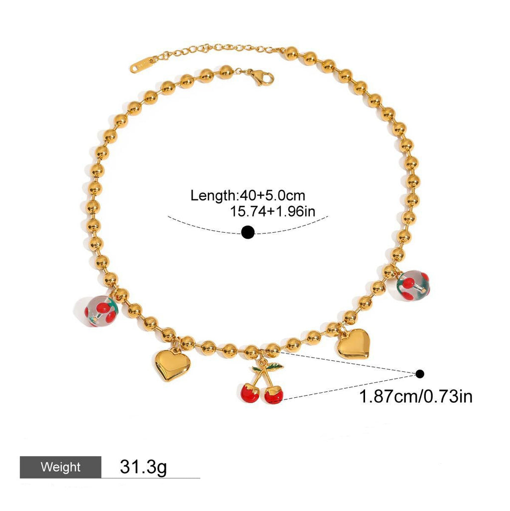 18K gold heart with cherry design exquisite cute necklace