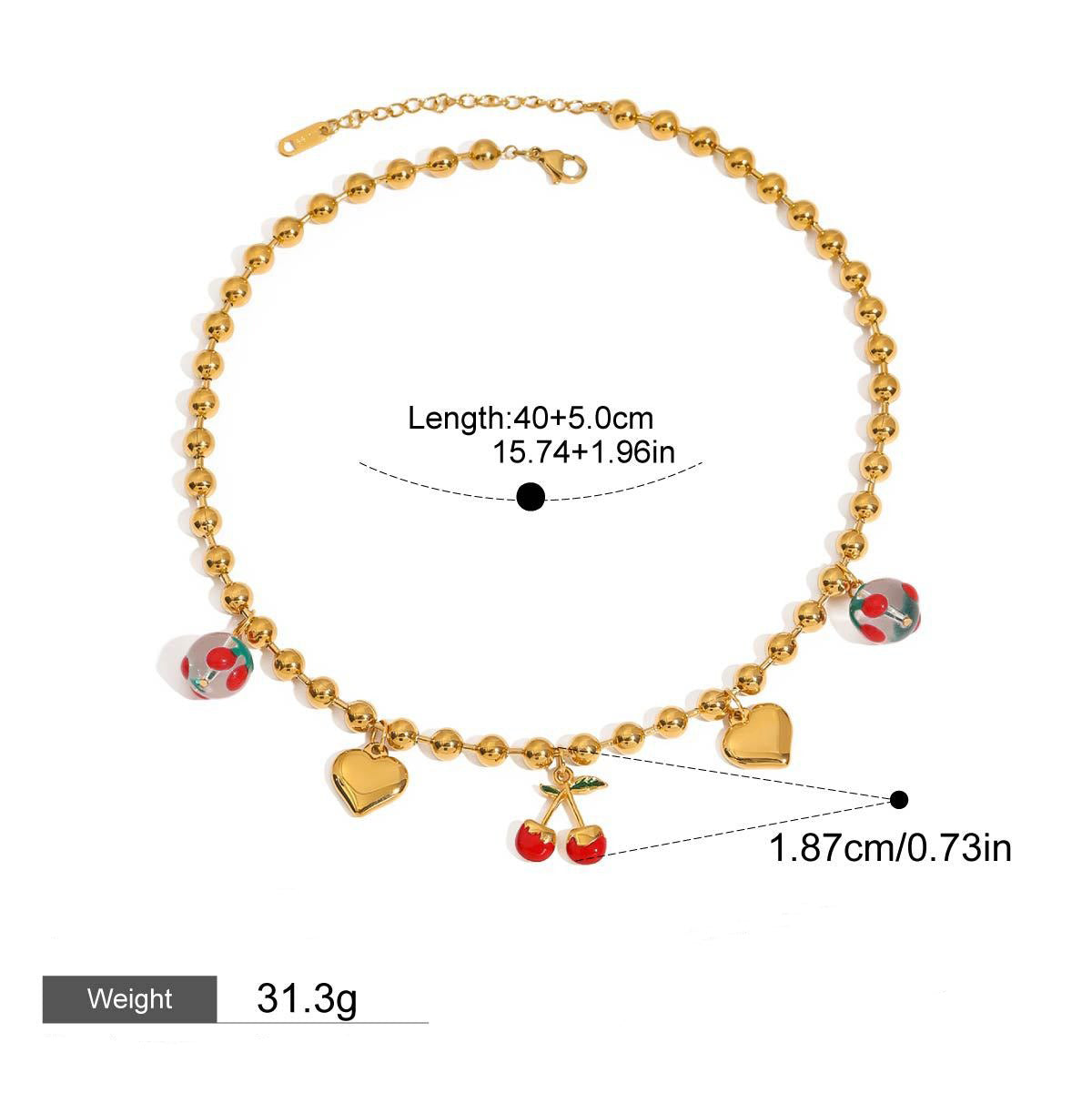 18K gold heart with cherry design exquisite cute necklace