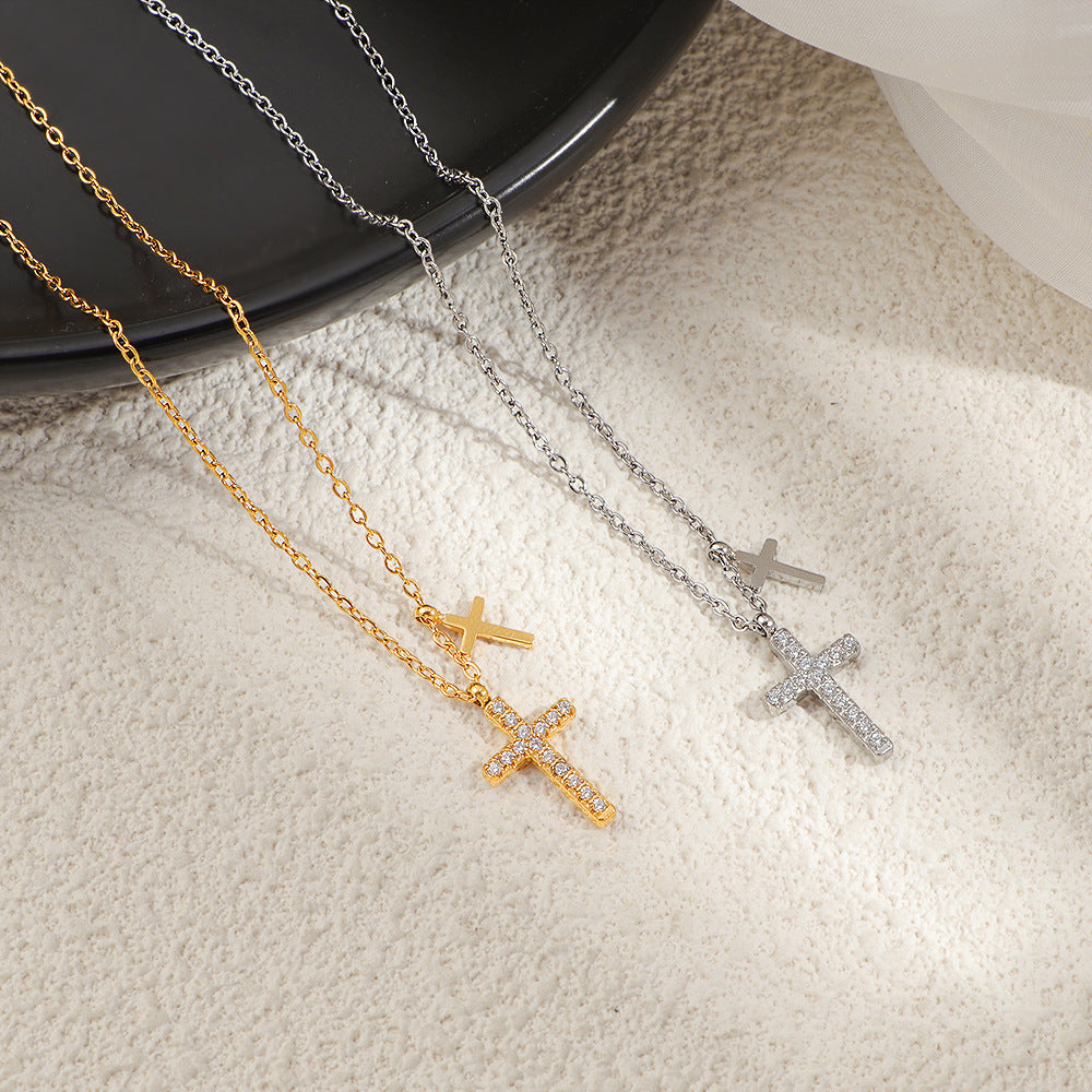New European And American Light Luxury Cross Diamond Necklace