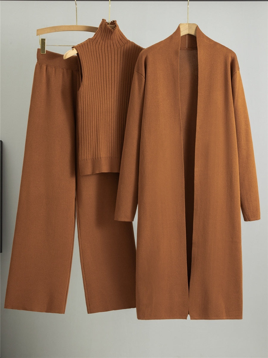 3-Piece Women's Knit Lounge Set: Sleeveless Vest, Cardigan & Pants