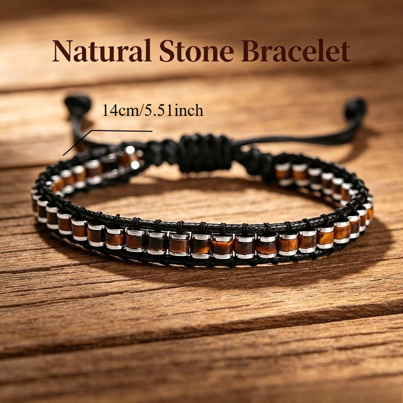 Natural Stone Braided Bracelet - Unisex Handmade Woven Beaded Jewelry for Men Women Casual Daily Wear Gift