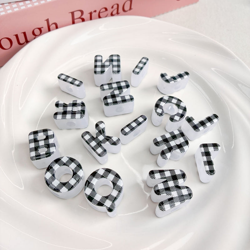 Heckered Letter Acrylic Beads, Big Hole Alphabet Spacers For DIY Kids Learning Toys, Name Necklaces, Personalized Craft & Jewelry Making.
