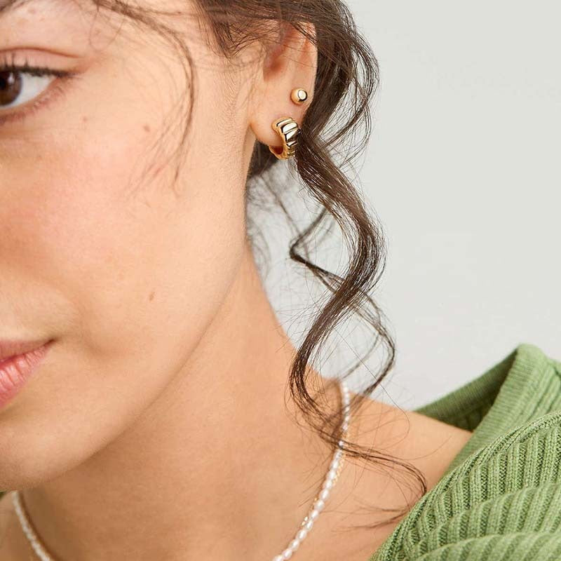 18K Gold Plated Sterling Silver C-Shaped Hoop Earrings