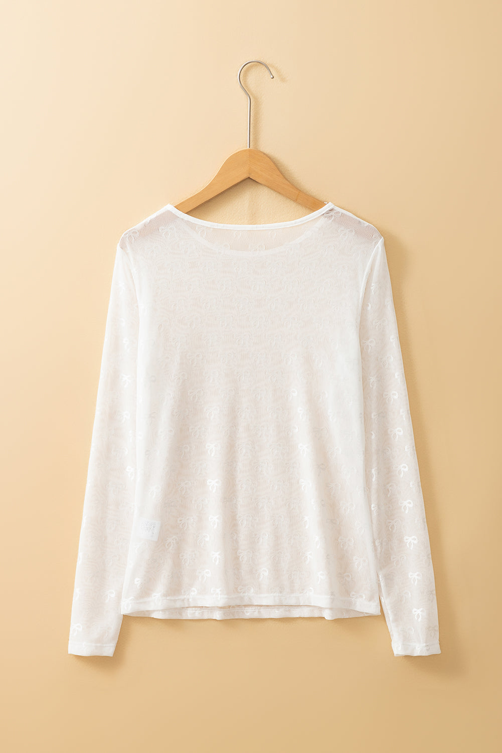Women’s Bow Mesh Long Sleeve Top - Sheer Romantic Blouse