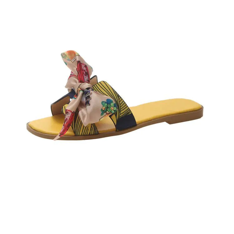 Women's Summer Bow Detail Flat Sandals Playful Pattern - Image 38