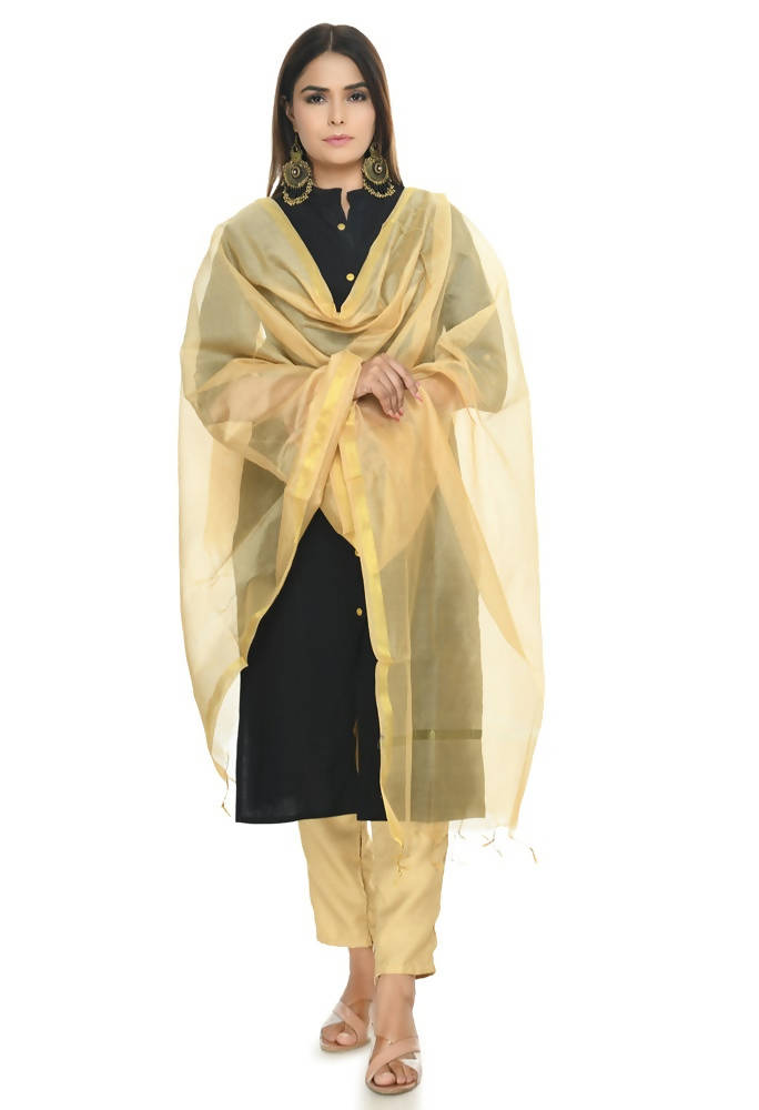 Golden Banarasi Piping Dupatta in Chanderi Silk