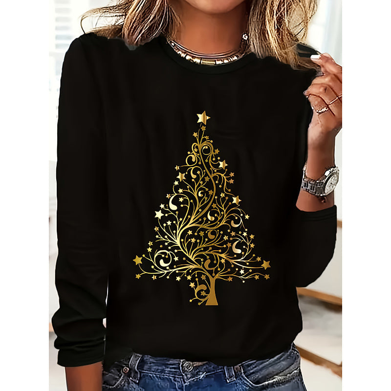Women’s White Long Sleeve Christmas Tree Graphic T-Shirt