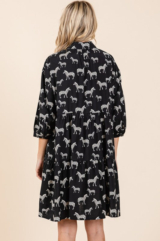 Zebra Print Button Down Shirt Mini Dress