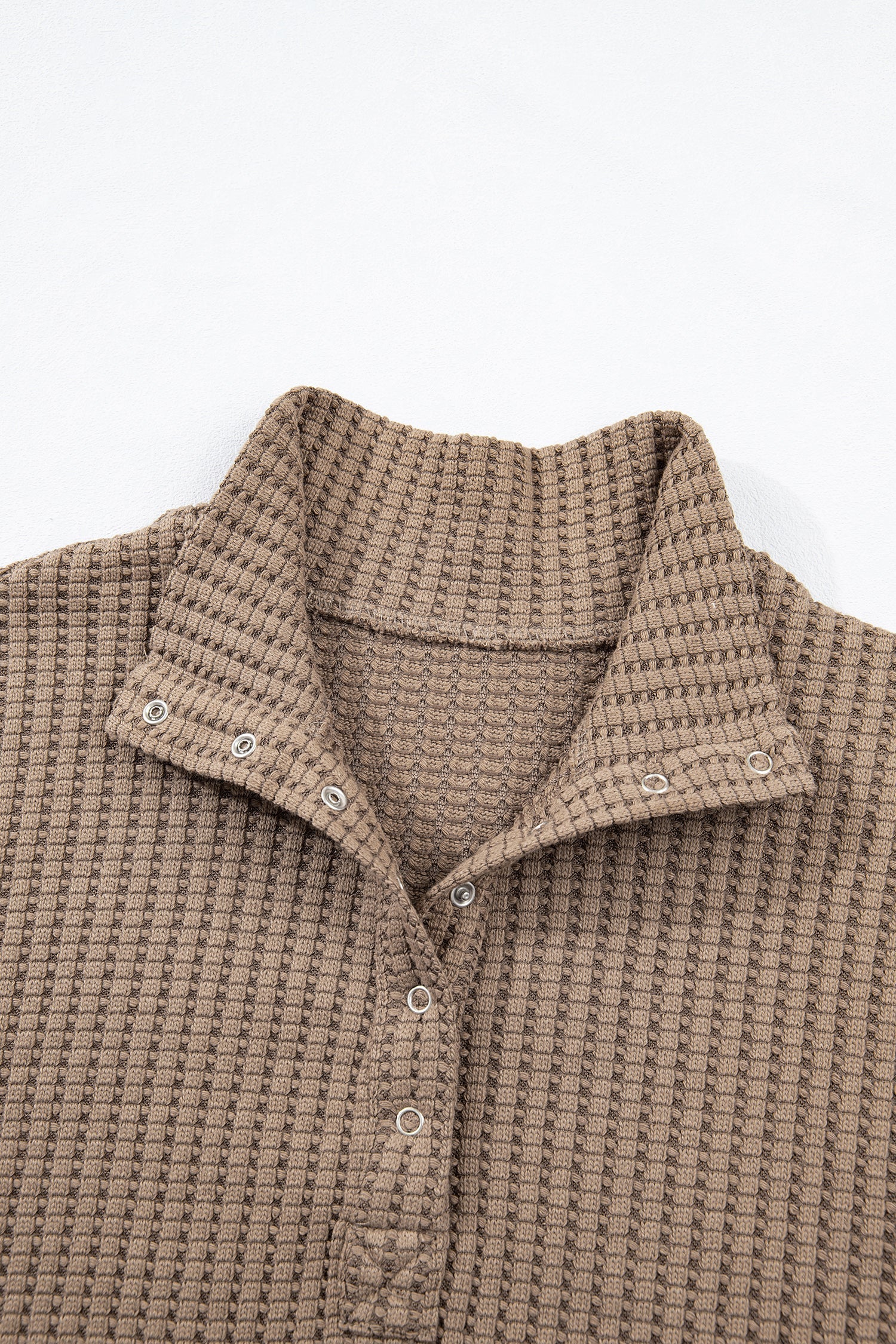Solid Textured Knit Snap Button Collar Top