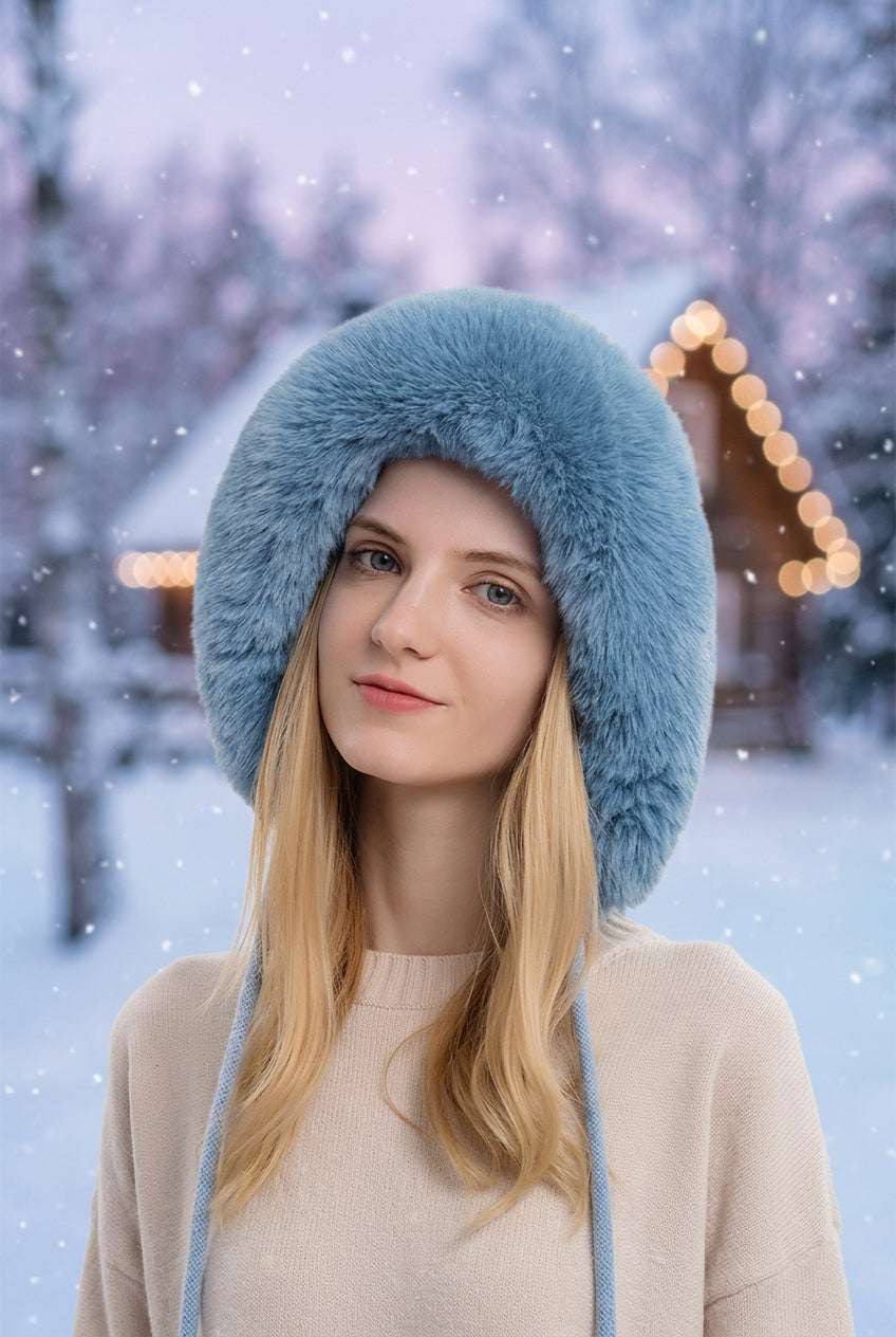 Triple Pom-Pom Fleece Knit Hat with Ear Straps