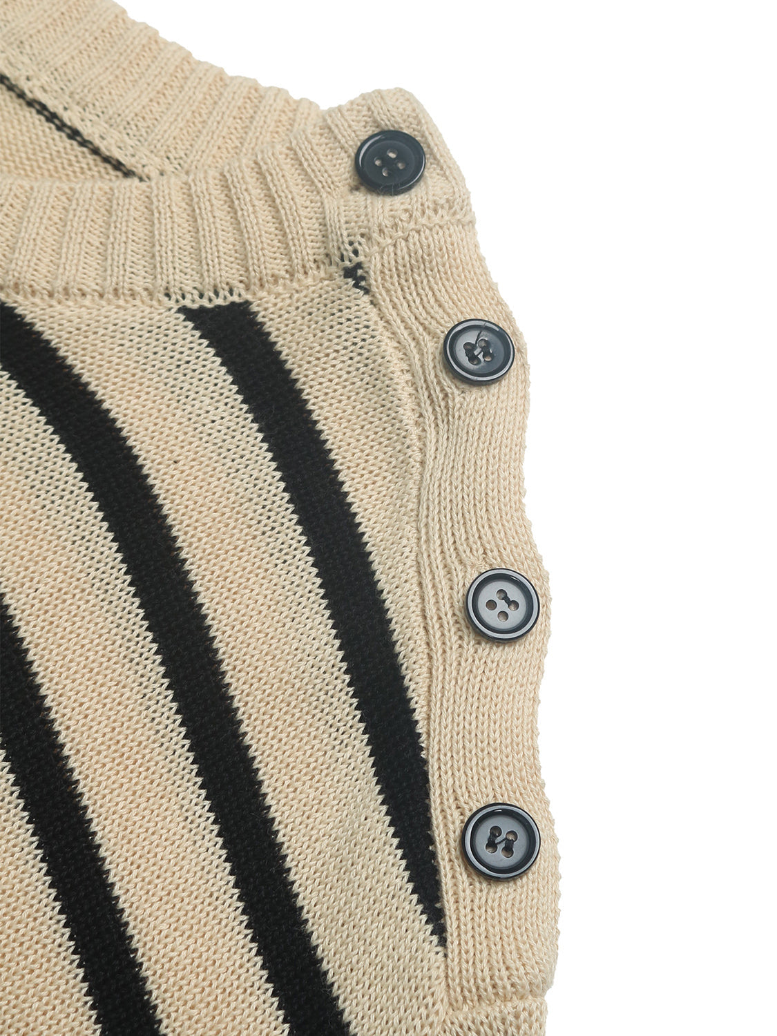 Women's Striped Knit Sweater with Decorative Shoulder Buttons - Image 5