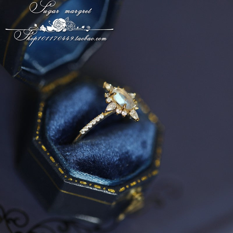 Luxury Retro Cool Natural Labradorite Court 925 Sterling Silver Gold Plated Ring
